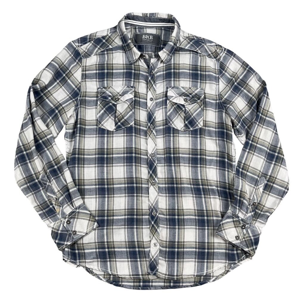BKE Button Down Western Shirt Mens Large‎ Standard Fit Plaid